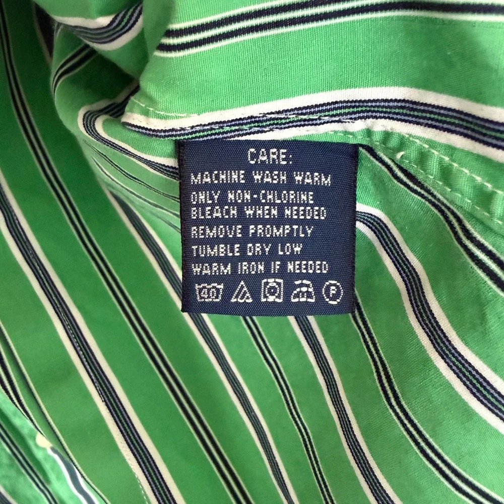 Ralph Lauren Boys 10 Slim Fit Green Striped Button Down‎ Long Sleeve Shirt